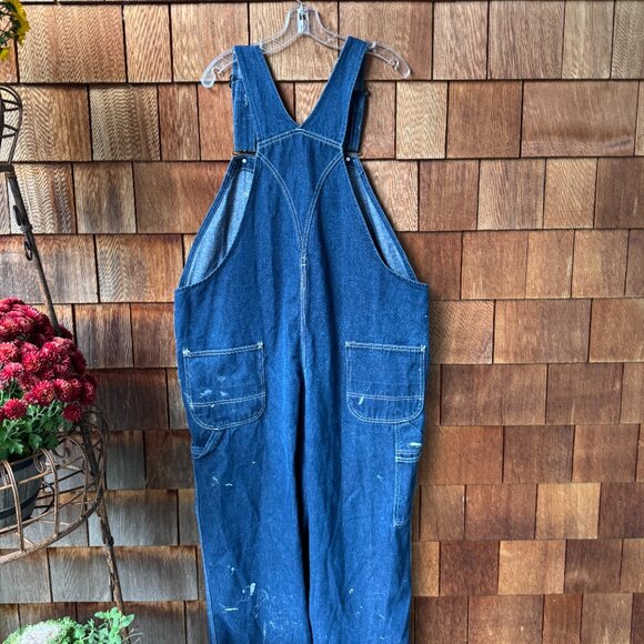 Vintage Sears Roebucks Blue Denim Paint splattered Overalls up to 37 inch waist - Picture 6 of 10